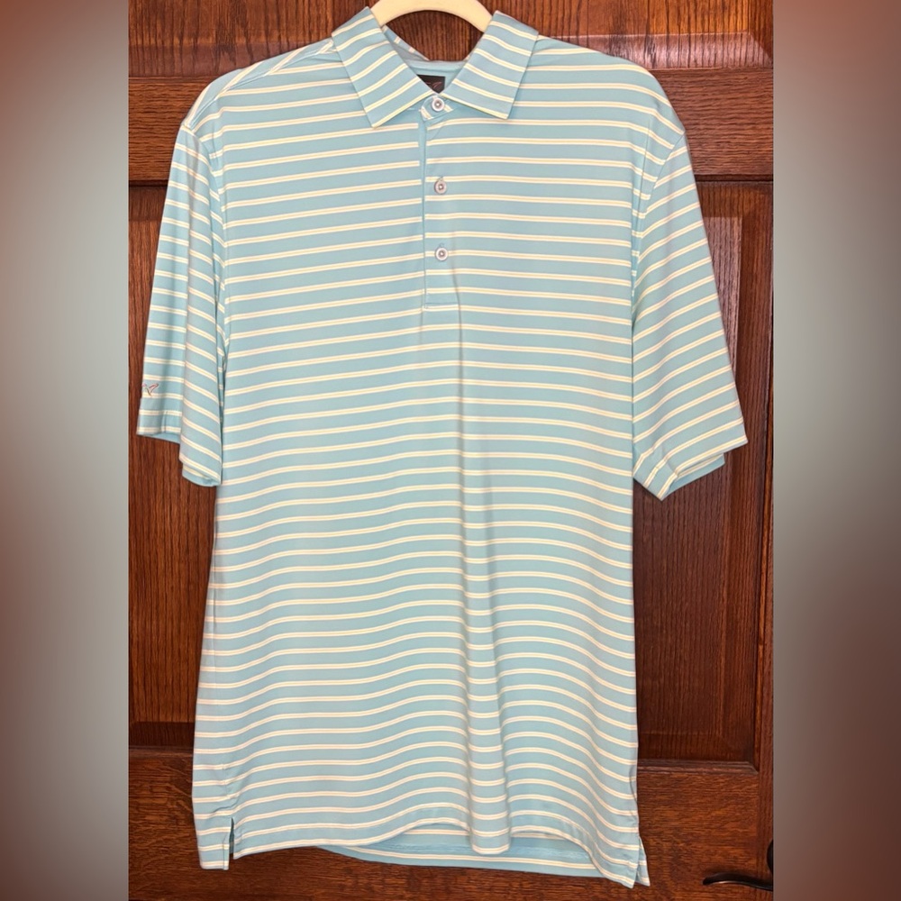 Greg Normal Collection Dri-fit Golf Polo Shirt LtBlue & Yellow Stretch Mens M